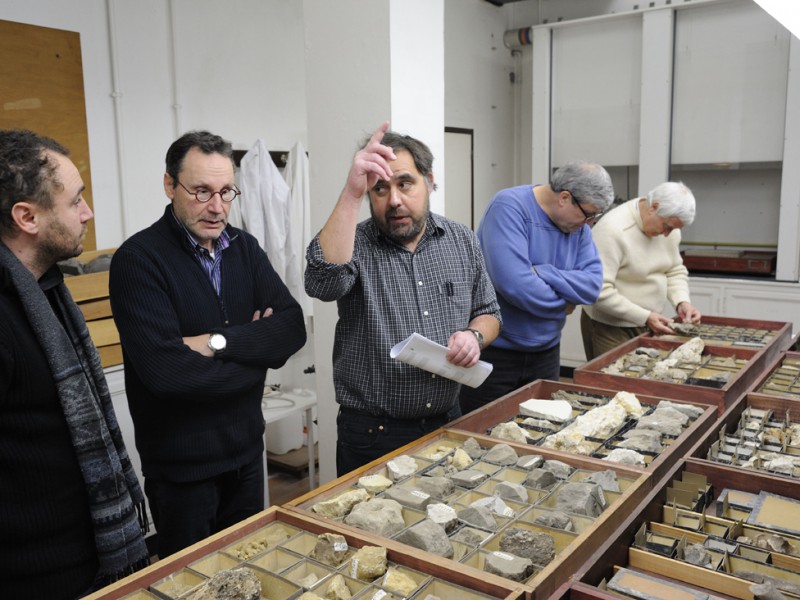 01 Working session at RMCA (Tervuren) around rock sample collections collected by E. Dartevelle; from left to right: Johan Yans (UNamur), Thierry De Putter & Florias Mees (RMCA), Gregg Gunnell (Duke Univ.) and Louis Taverne (RBINS)